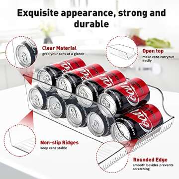 TOPULORS 2 Pack Soda Can Organizer for Refrigerator Durable Coke Beverage Holder for Fridge, Storage Rack Bin for Freezer, Kitchen, Pantry, Countertops, Cabinets, Clear Plastic Canned Food Dispenser