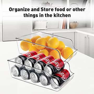 TOPULORS 2 Pack Soda Can Organizer for Refrigerator Durable Coke Beverage Holder for Fridge, Storage Rack Bin for Freezer, Kitchen, Pantry, Countertops, Cabinets, Clear Plastic Canned Food Dispenser