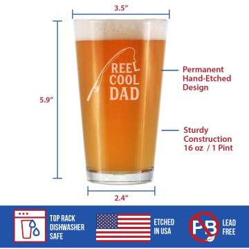 Funny Fishing Pint Glass for Dad - 16 oz