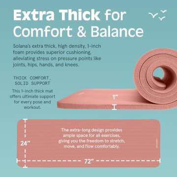 Retrospec Solana Yoga Mat 1" Thick w/Nylon Strap for Men & Women - Non Slip Exercise Mat for Home Yoga, Pilates, Stretching, Floor & Fitness Workouts - Rose