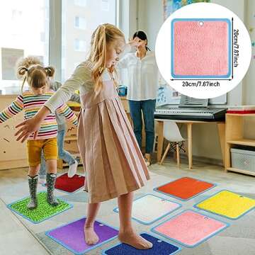 Boao 8 Set Mini Sensory Mats Assorted Textured Play Mat Sensory Mats for Texture Sensory Floor Tiles Educational Tactile Sensory Toys for Activity(Square, 7.9 Inch)