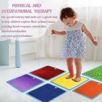 Boao 8 Set Mini Sensory Mats Assorted Textured Play Mat Sensory Mats for Texture Sensory Floor Tiles Educational Tactile Sensory Toys for Activity(Square, 7.9 Inch)