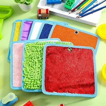 Boao 8 Set Mini Sensory Mats Assorted Textured Play Mat Sensory Mats for Texture Sensory Floor Tiles Educational Tactile Sensory Toys for Activity(Square, 7.9 Inch)