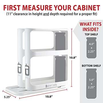 Cabinet Caddy Spice Rack Organizer for Cabinet - Slide & Rotate Kitchen Organizers and Storage - 2 Double-Decker Shelves - Non-Skid Base - Magnetic Modular Design - 10.8" H x 5.25" W x 10.8" D