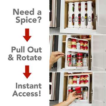 Cabinet Caddy Spice Rack Organizer for Cabinet - Slide & Rotate Kitchen Organizers and Storage - 2 Double-Decker Shelves - Non-Skid Base - Magnetic Modular Design - 10.8" H x 5.25" W x 10.8" D