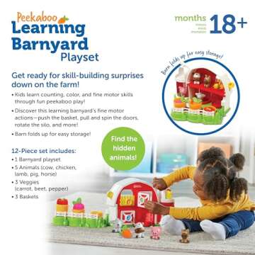 Learning Resources Peekaboo Learning Barnyard Playset, Toddler Learning Toys, Preschool Learning Activities for Boys and Girls, Farm Animal Toys for Ages 18+ Months