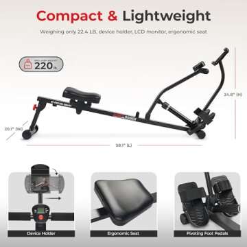 Compact Adjustable Rowing Machine with Bluetooth