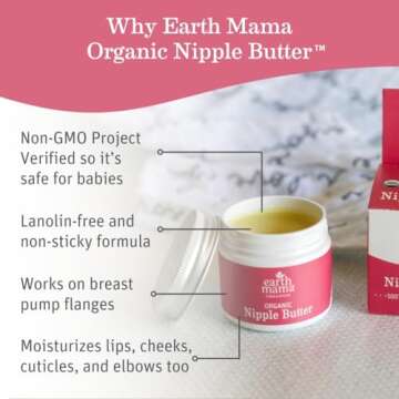 Earth Mama Organic Nipple Butter™ | Nipple Cream Safe for Breastfeeding | Postpartum Essentials for Nursing | Non Lanolin Nipple Cream, 2 fl oz (2-Pk)