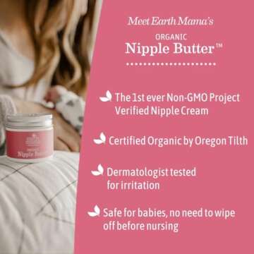 Earth Mama Organic Nipple Butter™ | Nipple Cream Safe for Breastfeeding | Postpartum Essentials for Nursing | Non Lanolin Nipple Cream, 2 fl oz (2-Pk)