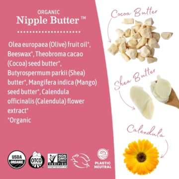 Earth Mama Organic Nipple Butter™ | Nipple Cream Safe for Breastfeeding | Postpartum Essentials for Nursing | Non Lanolin Nipple Cream, 2 fl oz (2-Pk)