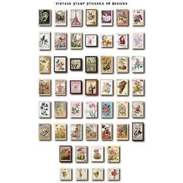 Vintage Postage Stamp Stickers for Scrapbook, 100 Pcs Deco Paper Stickers for Bullet Journal,Botanical Fairy Stickers for Junk Journal, DIY Crafts,Collage Album (Stamp-Like)