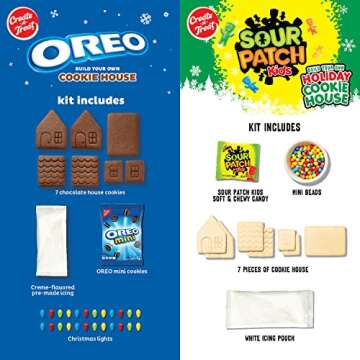 Create-A-Treat OREO and SOUR PATCH KIDS Holiday Cookie House Decorating Kits, 2 Pack Holiday Cookie Decorating Variety