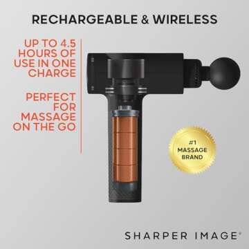 Sharper Image Powerboost Massage Gun Version 3.0-5 Attachments, Quiet Motor, Ergonomic, 6-Speed Lightweight Percussion Massager, Deep Tissue Full Body Muscle Recovery for Pain - Black [Exclusive]