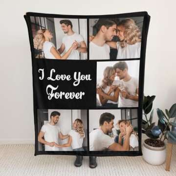 Custom Blanket with Photos, Personalized Photo Collages Blankets for Couple Family Customized Photo Blanket Memorial Gifts for Christmas Birthday Valentine's Day