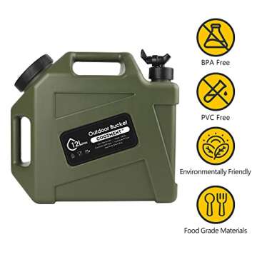 COOZMENT 3.2 Gallon (12L) Portable Water Containers with Spigot, BPA Free Water Jug, Military Green Water Tank, Multifunction Water Storage Containers for Camping Outdoor Hiking,Emergency Stroage