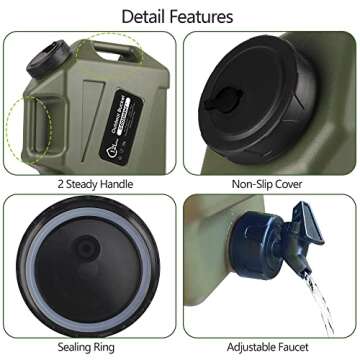 COOZMENT 3.2 Gallon (12L) Portable Water Containers with Spigot, BPA Free Water Jug, Military Green Water Tank, Multifunction Water Storage Containers for Camping Outdoor Hiking,Emergency Stroage