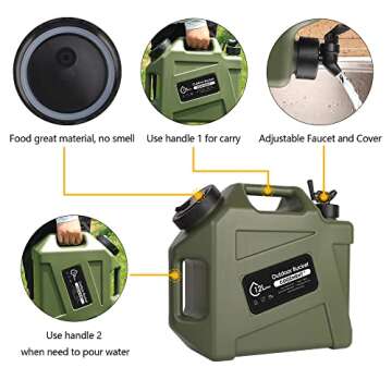 COOZMENT 3.2 Gallon (12L) Portable Water Containers with Spigot, BPA Free Water Jug, Military Green Water Tank, Multifunction Water Storage Containers for Camping Outdoor Hiking,Emergency Stroage