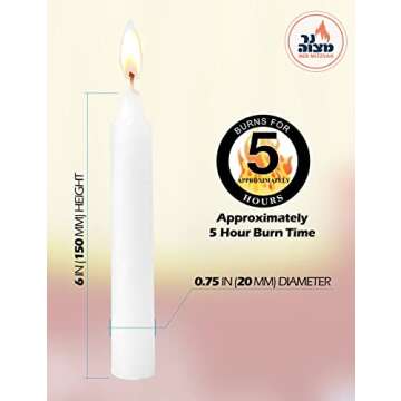 Ner Mitzvah Classic White – 6 Inch Candles - 72 Bulk Pack - for Shabbat Candles, Dinner Tables, Restaurants, Ceremonies and Emergency - 5 Hour Burn Time