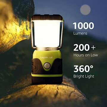 LE 1000LM Battery Powered LED Camping Lantern, Waterproof Tent Light with 4 Light Modes, Camping Essentials, Portable Lantern Flashlight for Camping, Emergency, Power Outages, Not Rechargeable, 2PCS