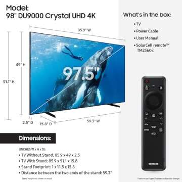 SAMSUNG 98-Inch Class 4K Crystal UHD Smart TV with HDR and Object Tracking Sound