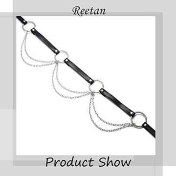 Reetan Punk Leather Body Chains Black Waist Chain Layered Nightclub Ring Belt Belly Chains Rave Party Body Jewelry Accessories for Women (A)