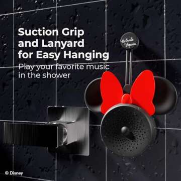 Disney Minnie Mouse Ears Bluetooth Shower Speaker with Suction Cup – Disney IPX4 Rated Water Resistant Speaker for Shower, Baths| Up to 5 HRs Playtime, Built in Button Controls and Mic for Phone Calls