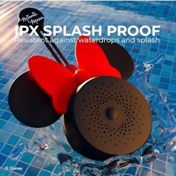 Disney Minnie Mouse Ears Bluetooth Shower Speaker with Suction Cup – Disney IPX4 Rated Water Resistant Speaker for Shower, Baths| Up to 5 HRs Playtime, Built in Button Controls and Mic for Phone Calls