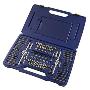 IRWIN Tools Hanson Machine Screw/Fractional/Metric Tap and Hex Die and Drill Bit Deluxe Set, 117 Piece 26377, Silver/Blue