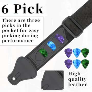 Qivorimith Guitar Strap,Acoustic Electric Guitar With 3 Pick Holders and 6 PCS Picks Guitar Accessories,Available for All Guitars