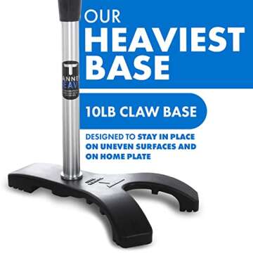 Tanner Heavy Batting Tee | Ultra Durable Baseball Tee Softball Hitting Tee with Weighted “Claw” Base for Ultimate Stability on Uneven Surfaces | Adjusts from 26-43"| Baseball Softball Slow Pitch