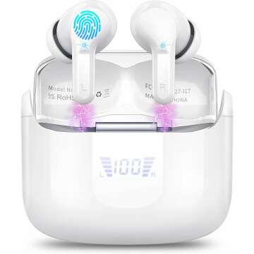 Wireless Earbud, Bluetooth Headphones 5.3 NEW 40H Ear Buds Bass Stereo Earphones Noise Cancelling Earbud with 4 ENC Mic, in-Ear Bluetooth Earbud USB-C LED Display IP7 Waterproof Sport for Android iOS