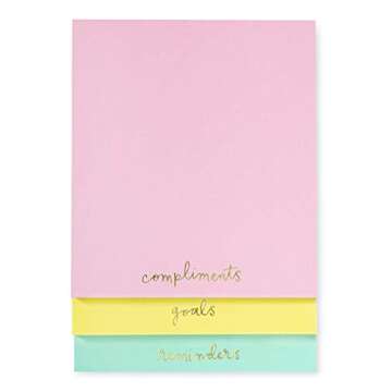 kate spade new york Stacked Notepad Assorted Sizes, Includes 3 Cute Notepads with 75 Sheets Each, Colorful Pads of Paper for Desk Notes (Compliments, Goals, Reminders)