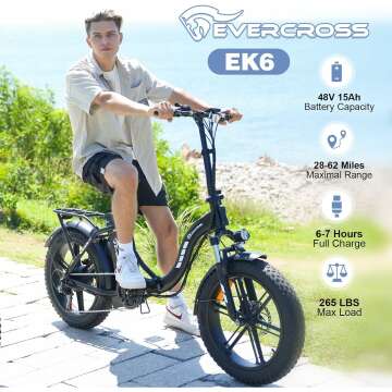 EVERCROSS EK6 Electric Bike 20" x 4.0 Fat Tire Foldable E Bike with 48V 15Ah Removable Battery, 750W Mountain Adult Electric Bicycle with 7 Gears, 55-100KM Long Mileage