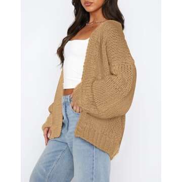 PRETTYGARDEN Womens Cardigan Sweaters 2025 Spring Fall Trendy Chunky Knit Outerwear Outfits Fashion Long Sleeve Cardigans (Khaki,Small)