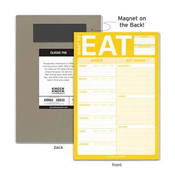 Knock Knock What To Eat Pad (Yellow), Magnetic Meal Planning Note Pad With Magnet, 6 x 9-inches