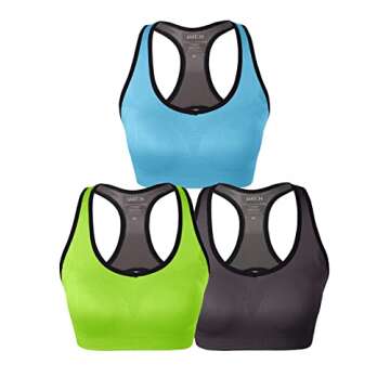 Match Racerback Sports Bras for Women – Padded Seamless Strappy Workout Tops for Yoga Gym Runing Fitness Sports Bras (1 Pack of 3(Green-Gray-Blue), Small)