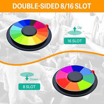 Delizon 8 Inch Color Prize Wheel, Double-Sided 8/16 Slot Spinning Wheel Fortune Game, Holiday Activities, Party, Classroom or Home Education