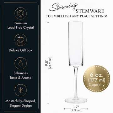 ELIXIR GLASSWARE Champagne Flutes, Edge Champagne Glass Set of 4 - Modern & Elegant for Women, Men, Wedding, Anniversary, Christmas, Birthday - 6oz, Premium Crystal