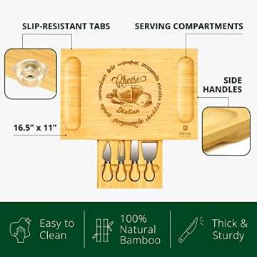 ROYAL CRAFT WOOD Premium Bamboo Charcuterie Board Set - Cheese Platter & Serving Tray & Serving Utensils - Perfect Housewarming Gift, Wedding, Bridal Shower Gift - Ideal for Entertaining and New Home