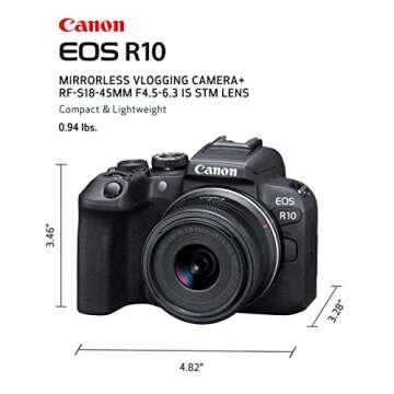 Canon EOS R10 Mirrorless Camera RF-S18-45mm F4.5-6.3 is STM Lens Kit, Hybrid Camera, 24.2 Megapixel CMOS (APS-C) Sensor, 4K Video, Vlogging Camera for Content Creators, Black