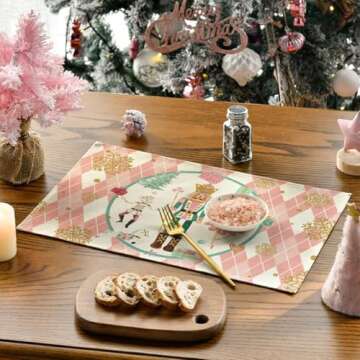 Artoid Mode Diamond Plaid Nutcracker Snowflake Christmas Placemats Set of 4, 12x18 Inch Seasonal Winter Table Mats for Party Kitchen Dining Decoration