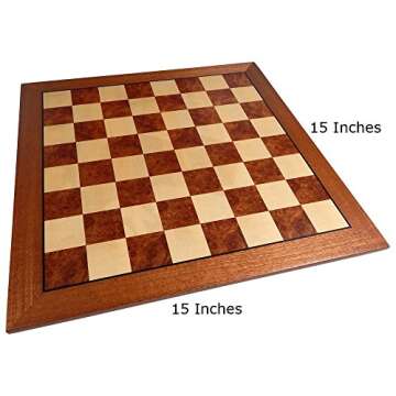 Hayes Inlaid Maple, Mahogany, and Sapele Wood Chess Board with Metal Pieces, 2.5 Inch King, and Extra Queens (Large 15 x 15 Inch Set)