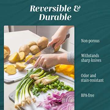 Cutting Boards for Kitchen - BPA-Free Chopping Board - Different Sizes & Non Slip Handles - Reversible, Large Cutting Board Set - Unique Gifts for Cooks Who Have Everything - 3-Pack Gray