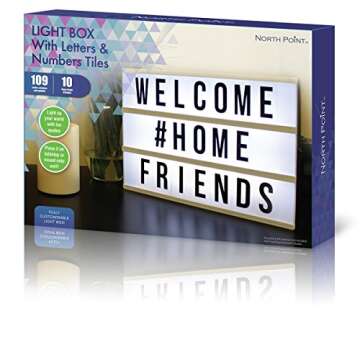 Northpoint Cinema Style 10-LED Home Decor Large Light Box with 109 Letters and Characters, Wall Mounted or Tabletop, Battery or USB Powered, White