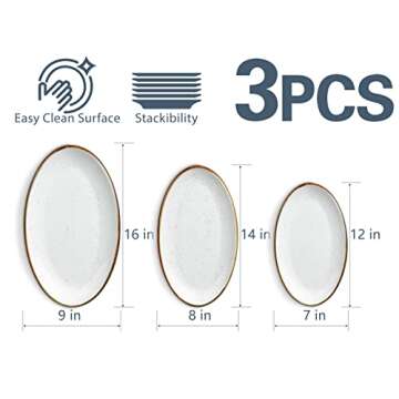 ONEMORE Large Serving Platters Oval Serving Platter Set 12"/14"/16" Porcelain Serving Dishes Ceramic Platters for Entertaining Speckled Serving Plates Set of 3, Creamy White