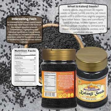 Rani Kalonji (Black Seed, Nigella Sativa, Black Cumin) Seeds 3oz (85g) PET Jar ~ All Natural | Gluten Friendly | NON-GMO | Kosher | Vegan | Indian Origin