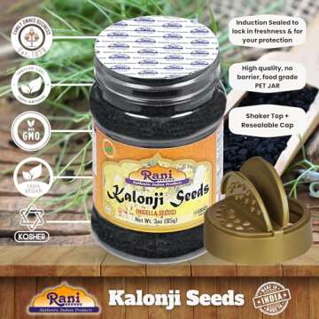 Rani Kalonji (Black Seed, Nigella Sativa, Black Cumin) Seeds 3oz (85g) PET Jar ~ All Natural | Gluten Friendly | NON-GMO | Kosher | Vegan | Indian Origin