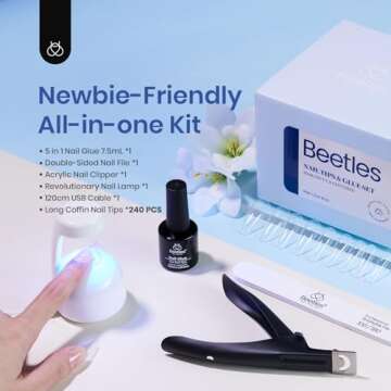 Beetles Gel Nail Kit Easy Nail Extension Set Beetles Gel X Pre shaped Long Coffin Soft Gel Nail Tips with 5 In 1 Nail Glue Gel Base Coat and Led Nail Lamp Acrylic Nail for Nail Art Diy Home Manicure