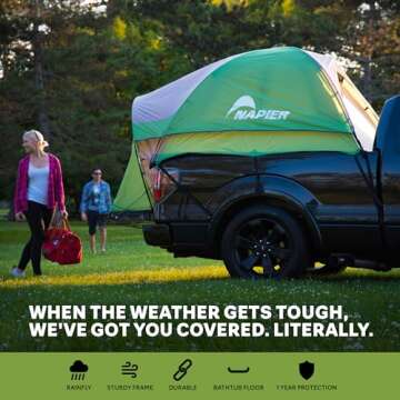 Napier Backroadz Truck Tent | Pickup Truck Bed Camping Tent | Rainfly for Water Protection | Sturdy and Spacious 2-Person Truck Tent | Easy 10-Minute Setup | Green/Gray | 13022