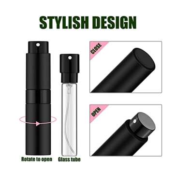 IRON BILL 2 PCS/8ml Portable Mini Perfume Atomizer bottles, Empty Refillable Spray Bottle with 3 Types of Refill Tools, Pocket Travel Perfume Sample Bottles(Matte Black)